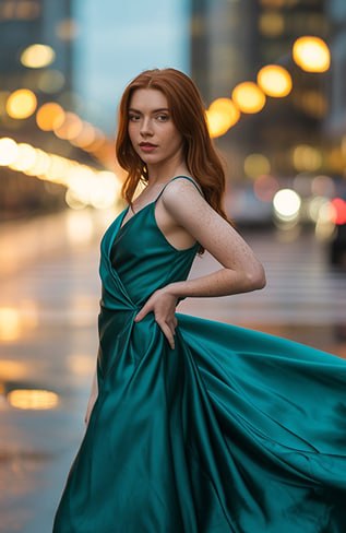Emerald Elegance Satin Evening Dress
