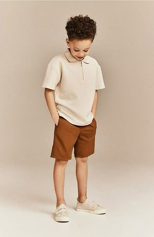 Kids’ Beige Polo Shirt & Brown Shorts Set