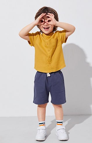 Kids’ Mustard T-Shirt & Blue Shorts Set