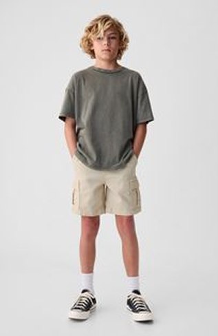 Kids’ Olive T-Shirt & Beige Cargo Shorts Set