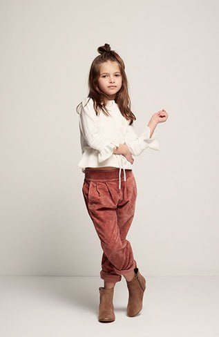Girls’ Elegant White Blouse & Rust Pants Set