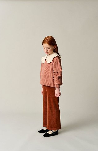 Girls’ Vintage Collar Sweater & Wide-Leg Pants Set